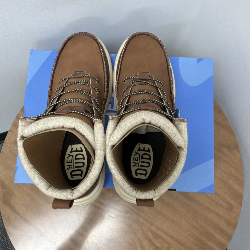 Hey Dude Men's Bradley Classic Tumbled Cognac Brown Size 10 lightweight wool
